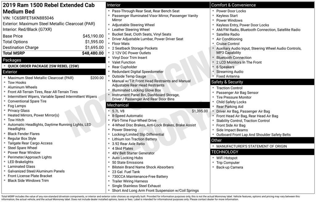 2019 RAM 1500 Rebel Quad Cab 4x4 6'4' Box