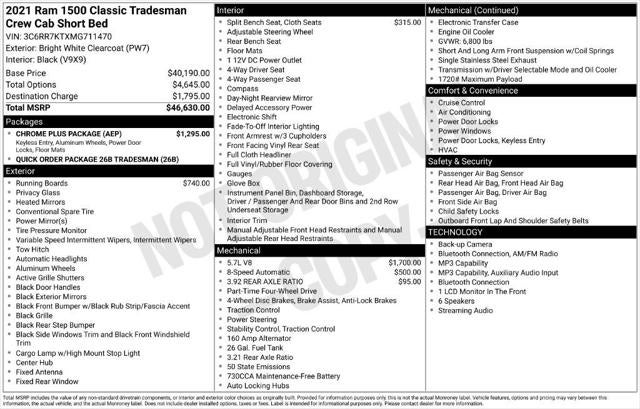 2021 RAM 1500 Classic Tradesman Crew Cab 4x4 5'7' Box