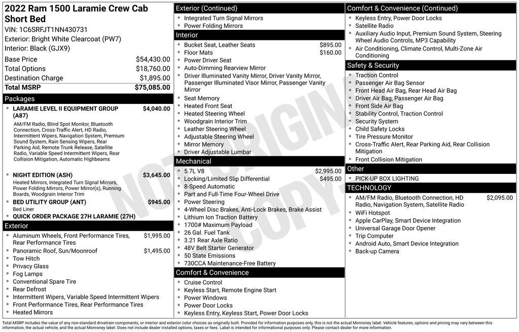 2022 RAM 1500 Laramie Crew Cab 4x4 5'7' Box